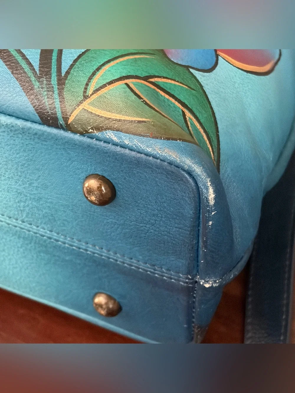 Anna by Anuschka Hand-painted Leather Blue Bird Crossbody Shoulder Bag Large - Picture 6 of 9